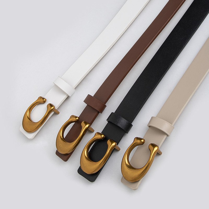 Wholesale Letter C Gold Buckle Double Sided Cowhide Belt Soft Leather Waist Belts Autumn Styles Decorative Dress Belt
