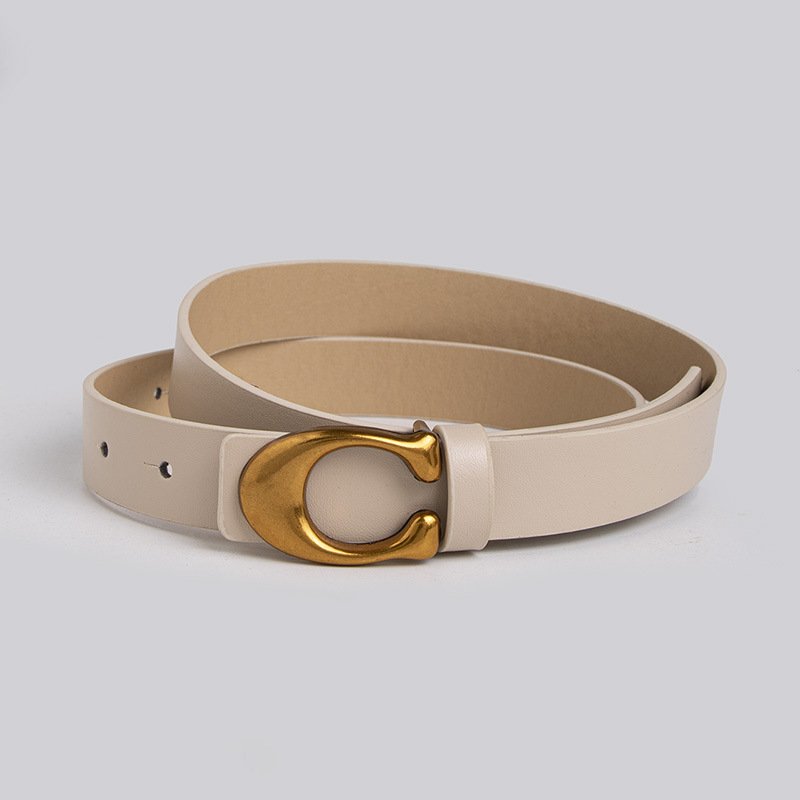 Wholesale Letter C Gold Buckle Double Sided Cowhide Belt Soft Leather Waist Belts Autumn Styles Decorative Dress Belt