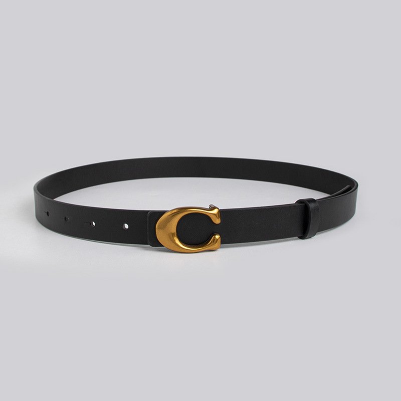 Wholesale Letter C Gold Buckle Double Sided Cowhide Belt Soft Leather Waist Belts Autumn Styles Decorative Dress Belt
