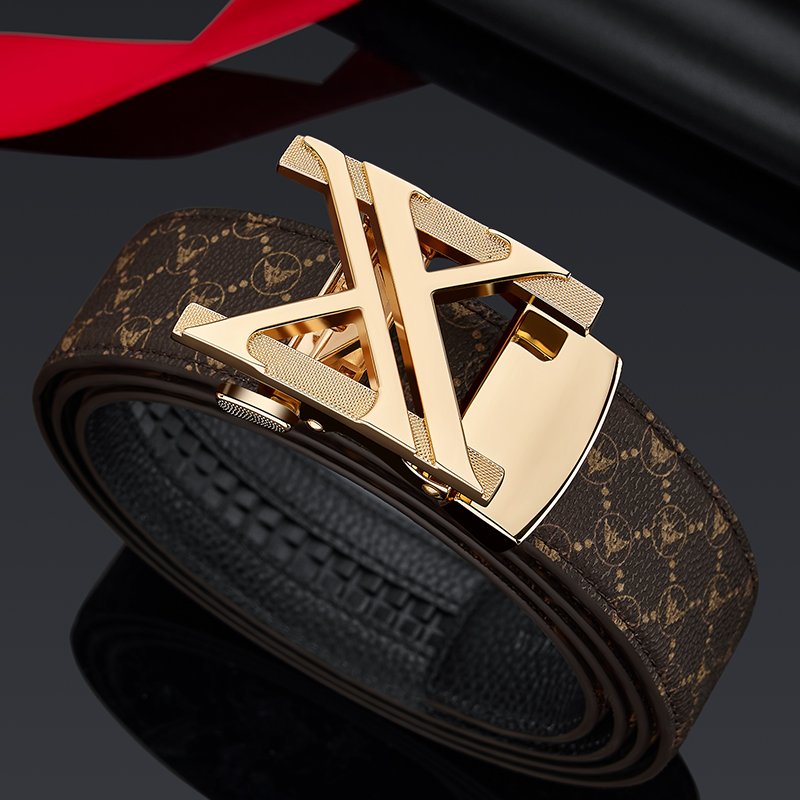 WilliamPOLO fashion new leather printed letter belt men's retro environmental protection leather automatic buckle belt wholesale