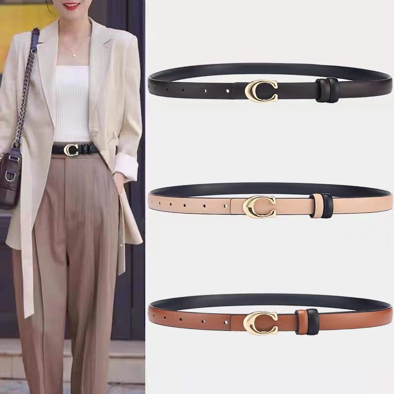 Fashion Hot Sale Custom Letter C Buckle Belt For Women PU Leather Waist Belt Two-side Classic Belt