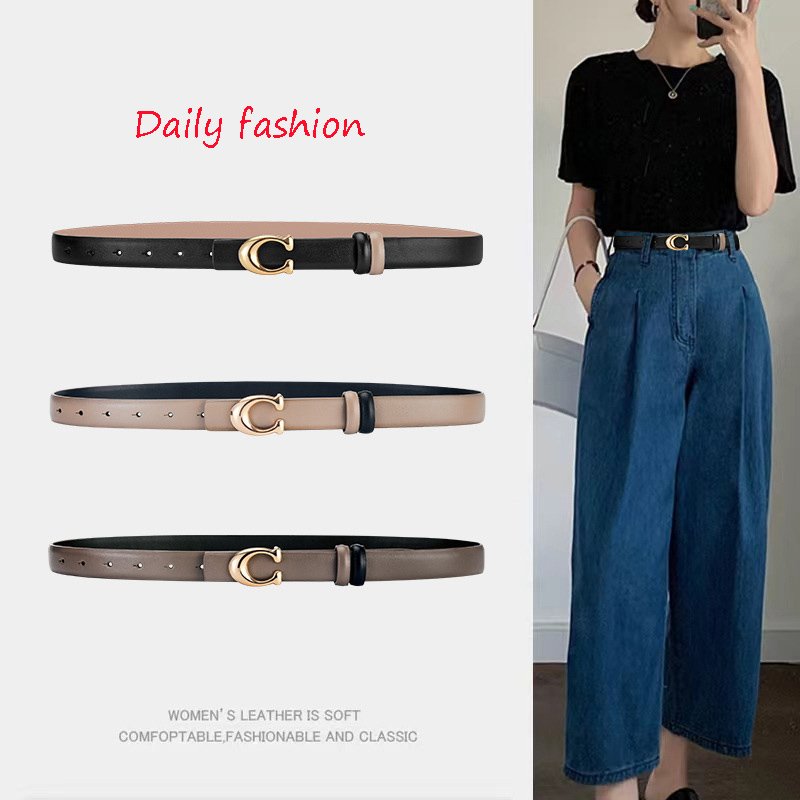 Fashion Hot Sale Custom Letter C Buckle Belt For Women PU Leather Waist Belt Two-side Classic Belt