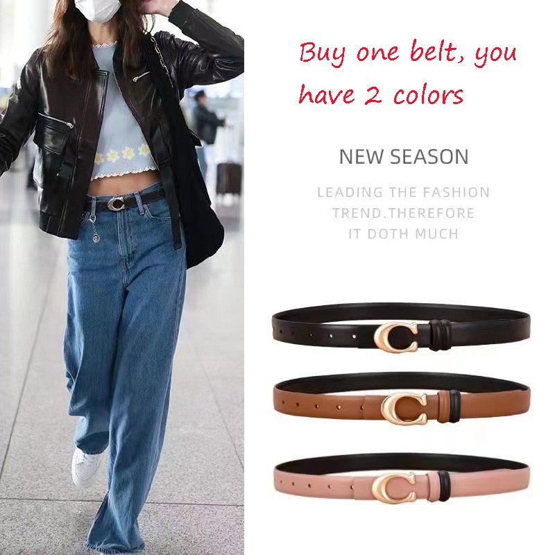 Fashion Hot Sale Custom Letter C Buckle Belt For Women PU Leather Waist Belt Two-side Classic Belt