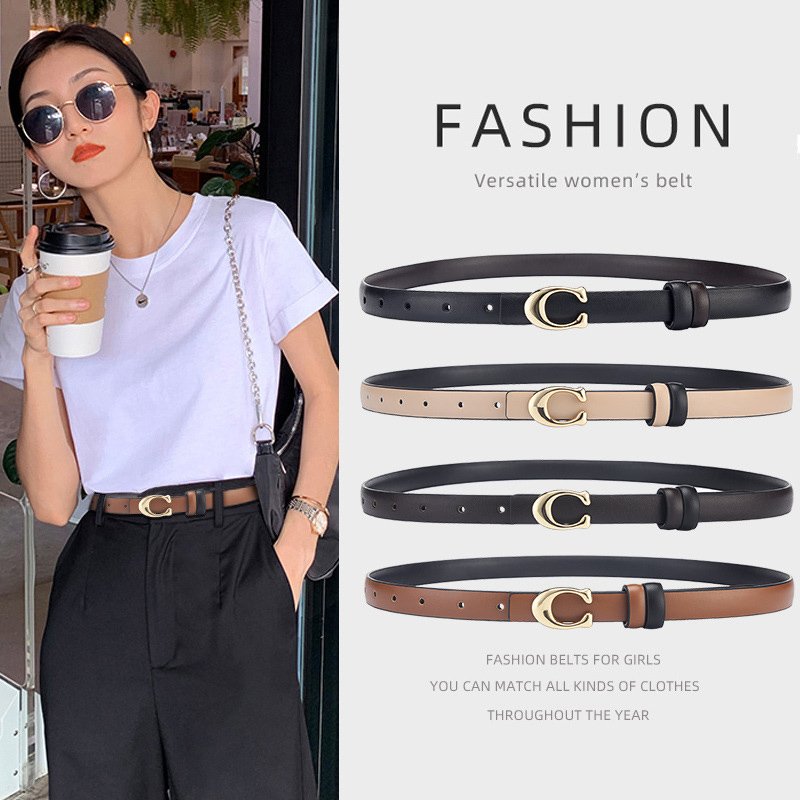 Fashion Hot Sale Custom Letter C Buckle Belt For Women PU Leather Waist Belt Two-side Classic Belt