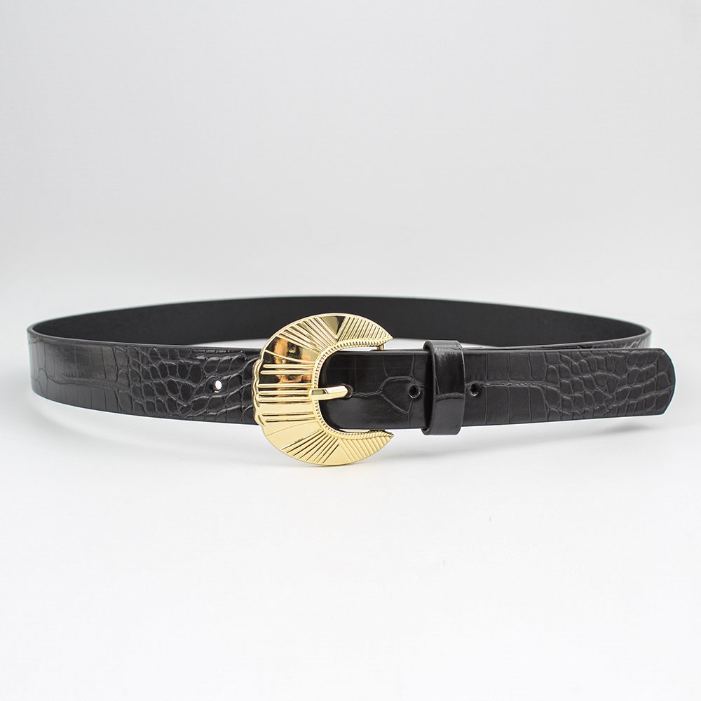with Wide Buckle Stylish Accessory for women's Croc Textured Western Style PU leather Belt