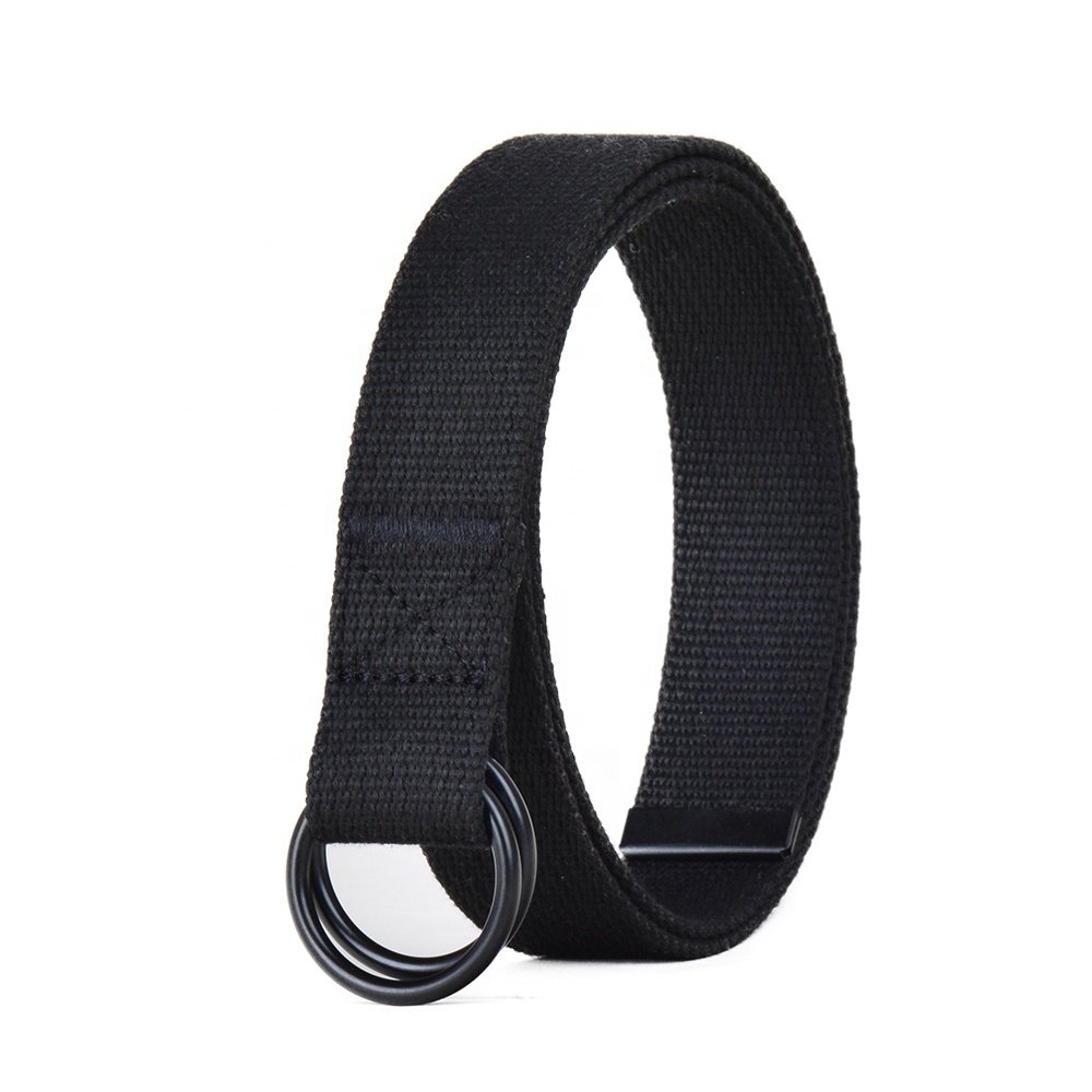 Canvas Web Belt Double D-Ring Buckle 1.18in" Wide with Metal Tip Solid Color Yoga Strap