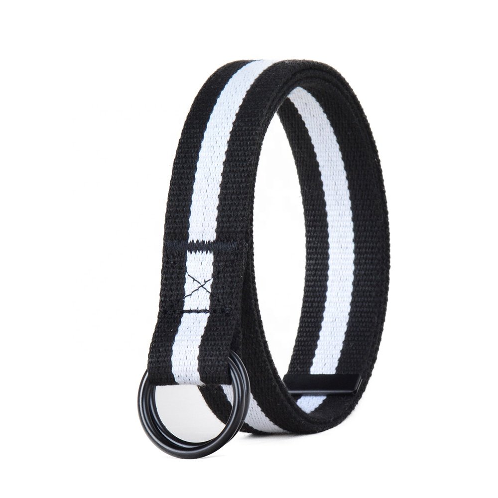 Canvas Web Belt Double D-Ring Buckle 1.18in" Wide with Metal Tip Solid Color Yoga Strap