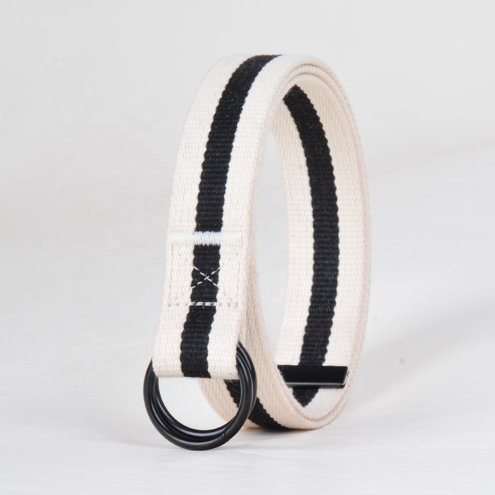 Canvas Web Belt Double D-Ring Buckle 1.18in" Wide with Metal Tip Solid Color Yoga Strap
