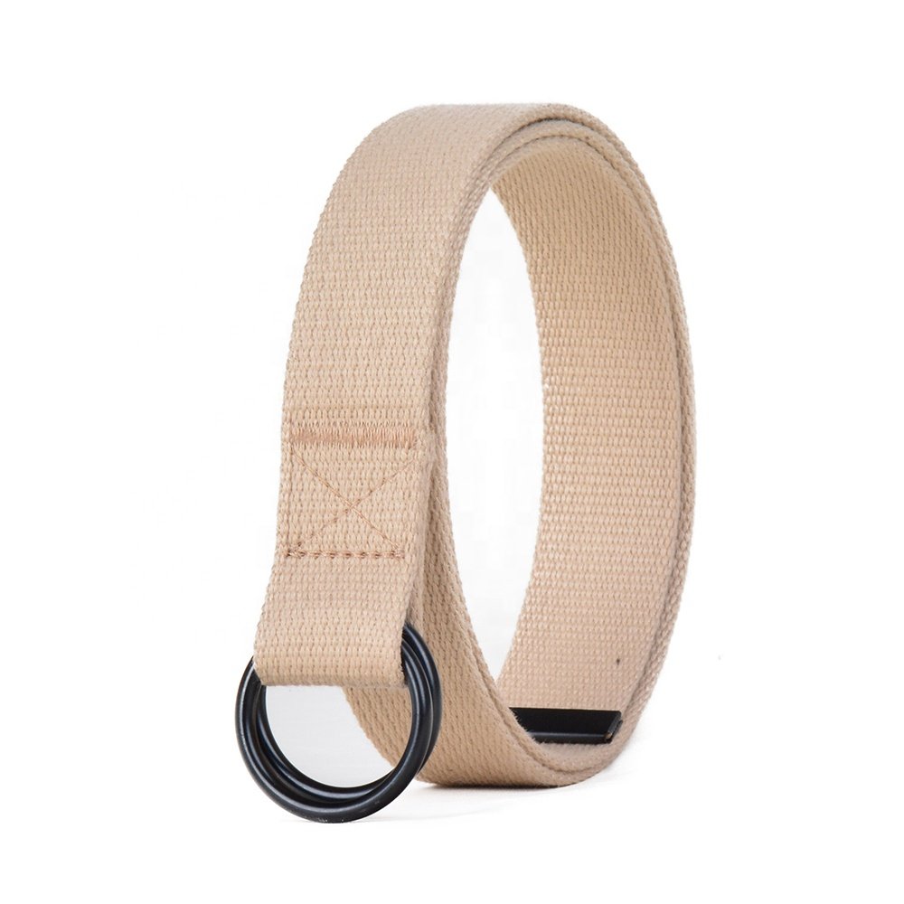 Canvas Web Belt Double D-Ring Buckle 1.18in" Wide with Metal Tip Solid Color Yoga Strap