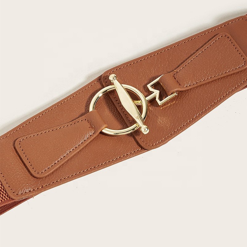 Retro Golden Ring Buckle Adjustable Elastic Stretch Waistband Overcoat Decor Girdle for Women
