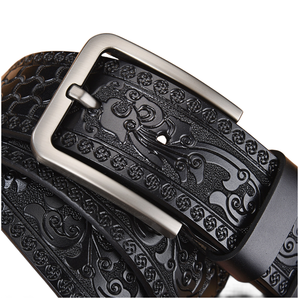 2024 Hot Selling Pin Buckle Belt Vintage Fashion Leather Belt Embossed Pattern Vintage Carved Men's Genuine Leather Belt