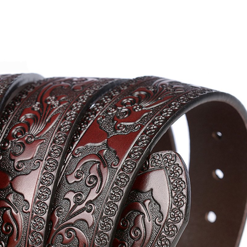 2024 Hot Selling Pin Buckle Belt Vintage Fashion Leather Belt Embossed Pattern Vintage Carved Men's Genuine Leather Belt