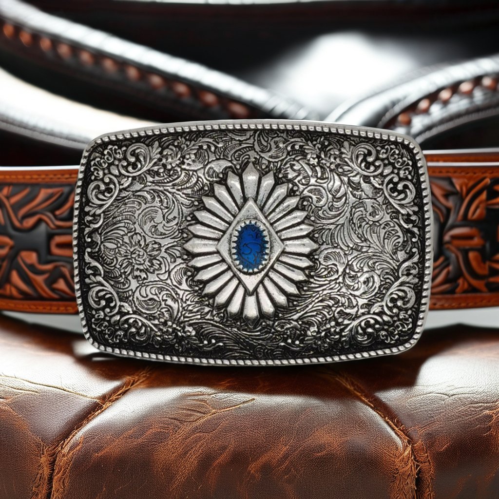 European American Fashion Belt Buckle Turquoise Western Cowboy Style Smooth Zinc Alloy Retro Casual Style Customized Logo Print