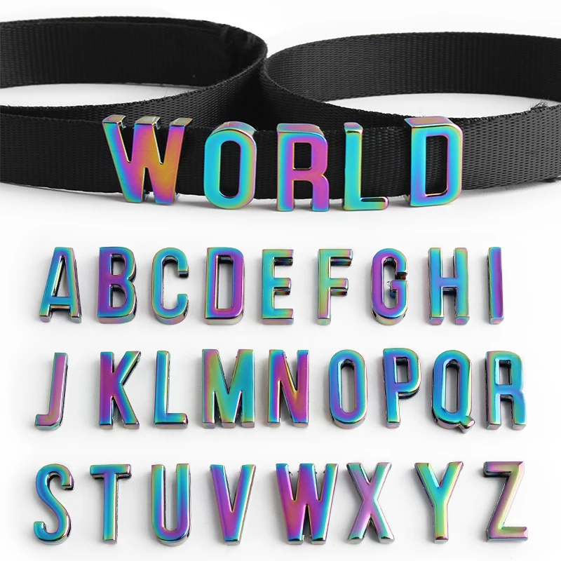 Rainbow Color Zinc Alloy Hollow Wear With Metal Letters Buckle A-Z Alphabet Letter Charm Buckle For Belt Straps/Pet Collars