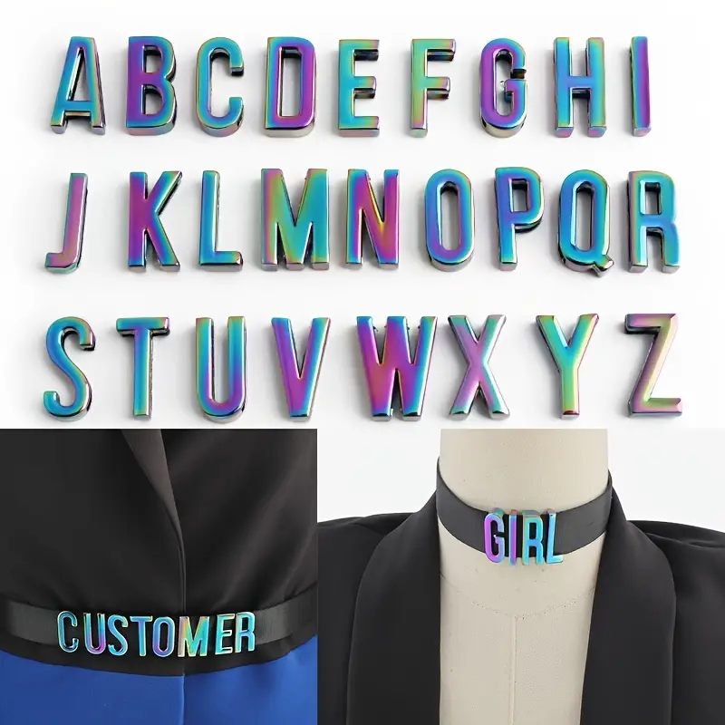 Rainbow Color Zinc Alloy Hollow Wear With Metal Letters Buckle A-Z Alphabet Letter Charm Buckle For Belt Straps/Pet Collars