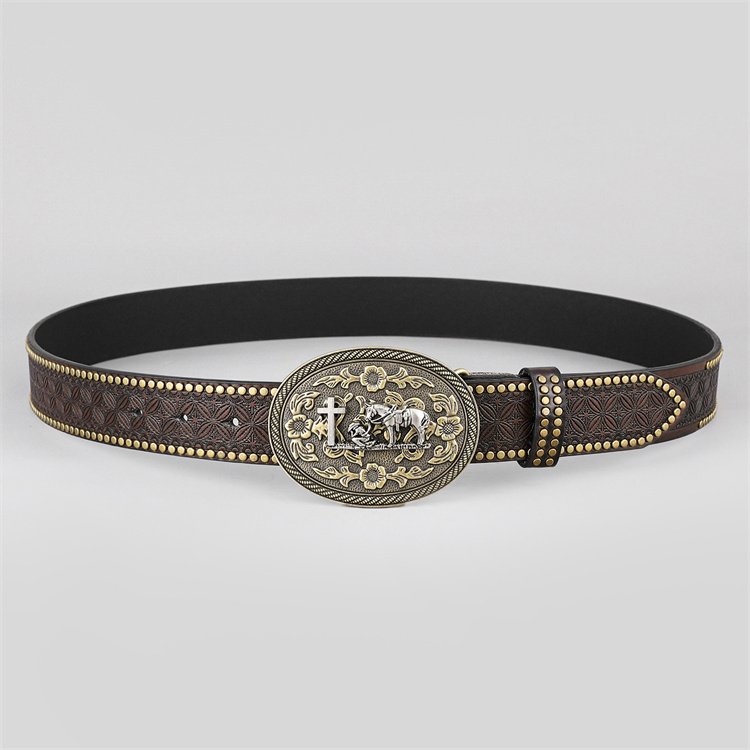 Metal belt buckle manufacturers designer cowboy leather belt with buckle for men