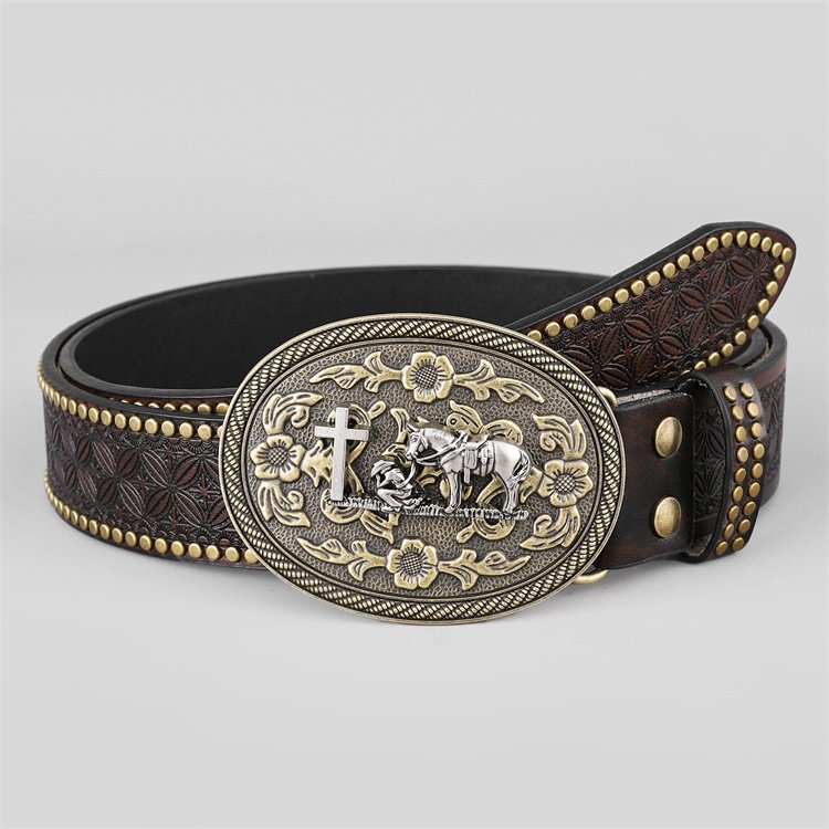 Metal belt buckle manufacturers designer cowboy leather belt with buckle for men