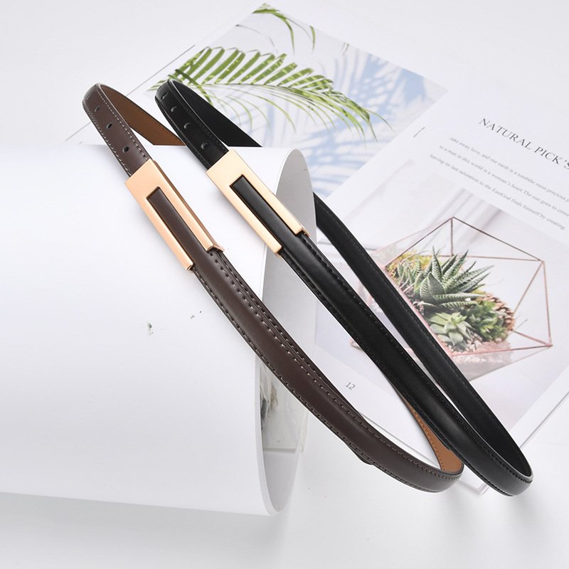 Classic Retro Women's Real Leather Belt with Alloy Buckle Simple Thin Cow Hide Women's Dress Belt