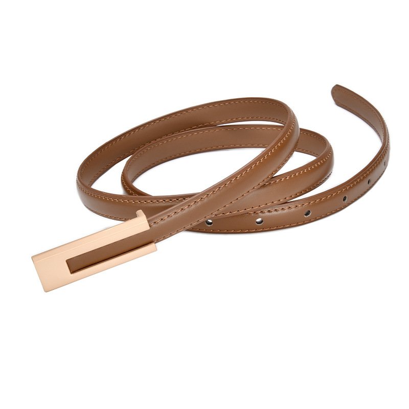 Classic Retro Women's Real Leather Belt with Alloy Buckle Simple Thin Cow Hide Women's Dress Belt