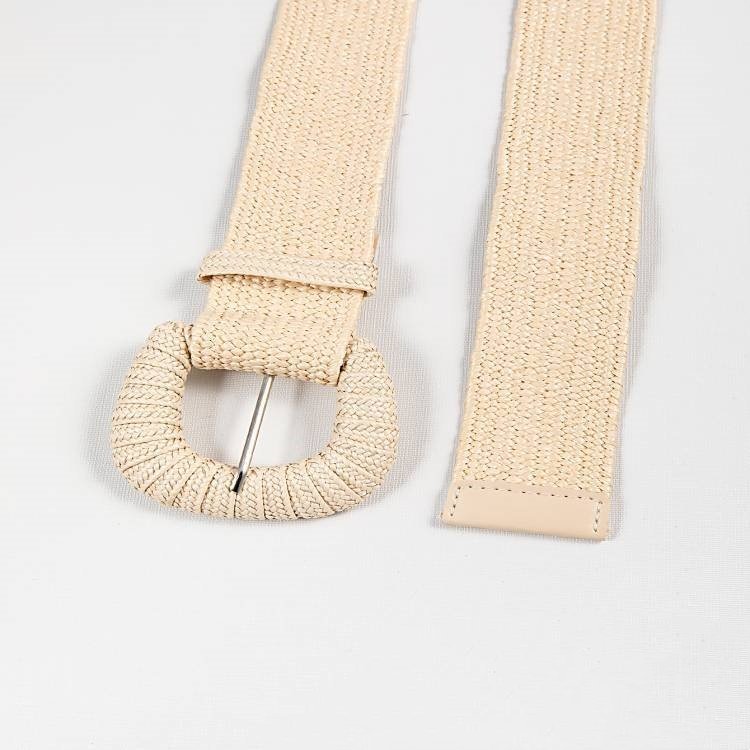 RW Simple Style Tropical Wide Woven Stretch Waist Belt With Square Pin Buckle Women's Straw Woven Elastic Skinny Belt For Dress