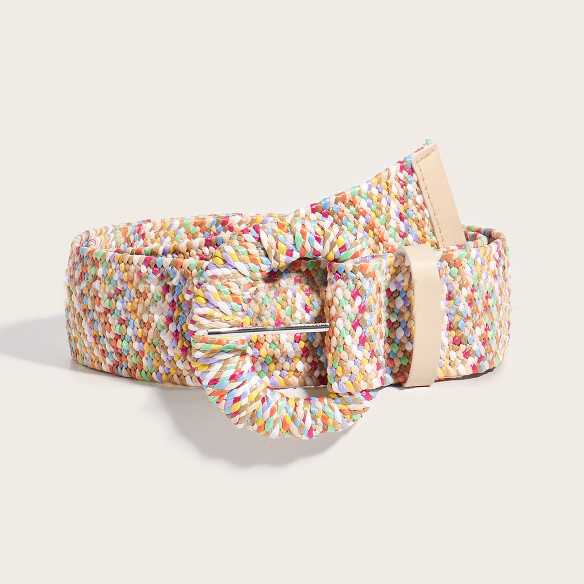 RW Simple Style Tropical Wide Woven Stretch Waist Belt With Square Pin Buckle Women's Straw Woven Elastic Skinny Belt For Dress