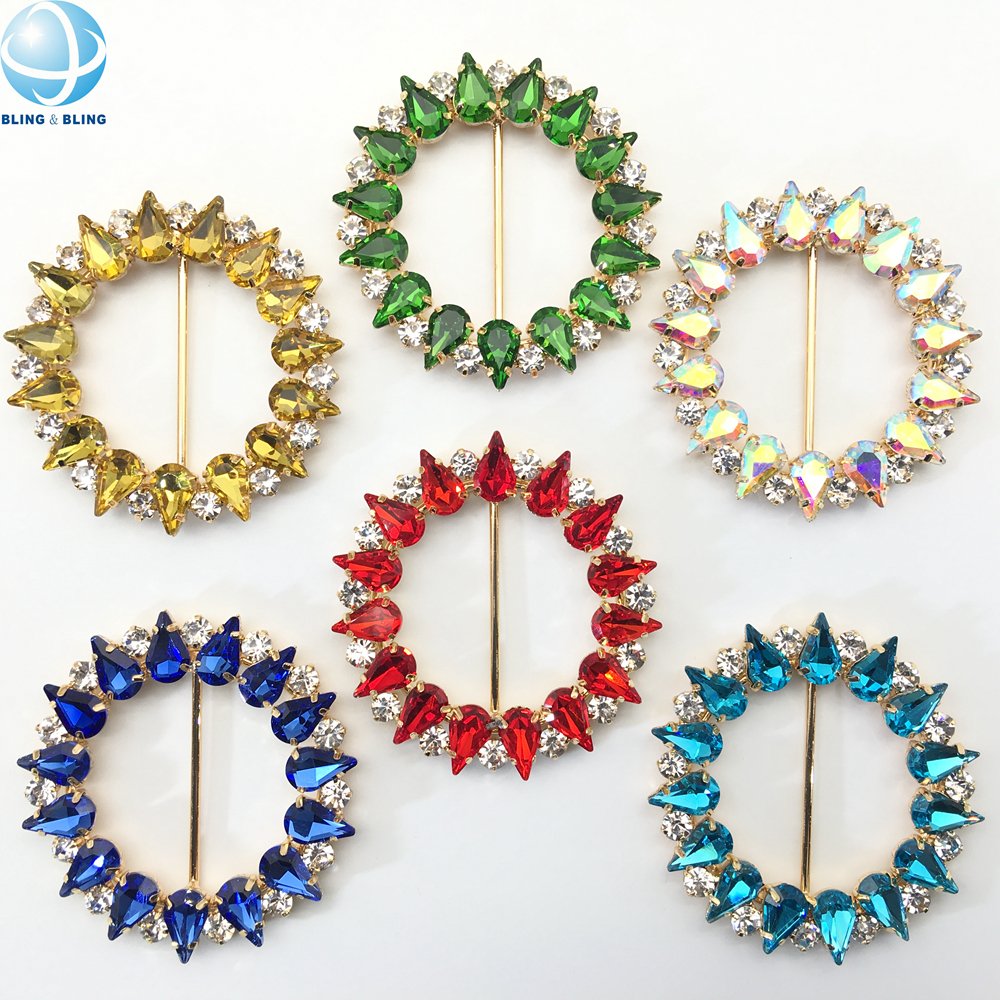 60mm Round Rhinestone Crystal Metal Adjustable Waist Belt Buckle Slider Scarf Ring Shoes Buckle Brooch Decoration Accessories