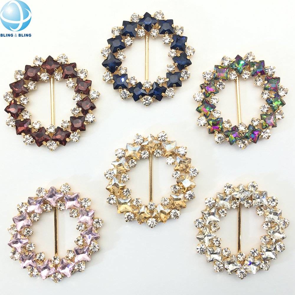 60mm Round Rhinestone Crystal Metal Adjustable Waist Belt Buckle Slider Scarf Ring Shoes Buckle Brooch Decoration Accessories