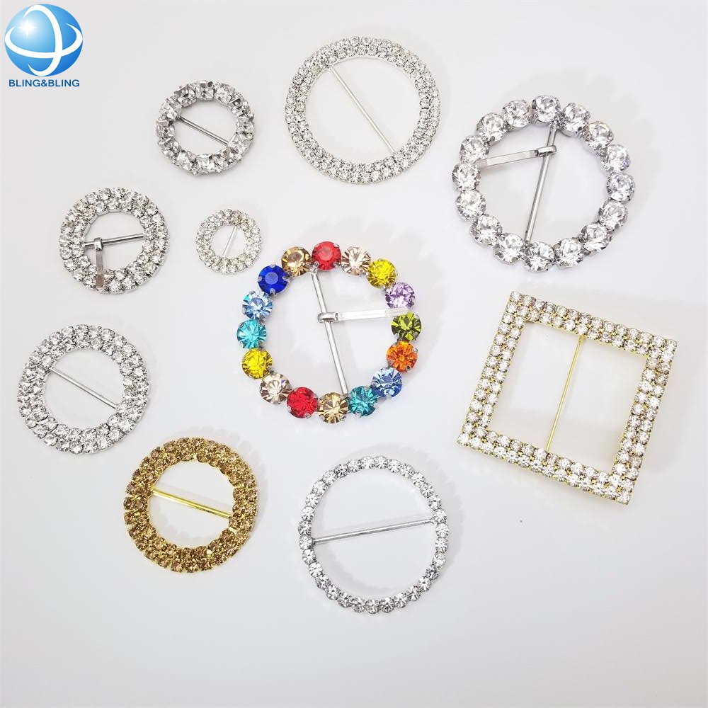 60mm Round Rhinestone Crystal Metal Adjustable Waist Belt Buckle Slider Scarf Ring Shoes Buckle Brooch Decoration Accessories