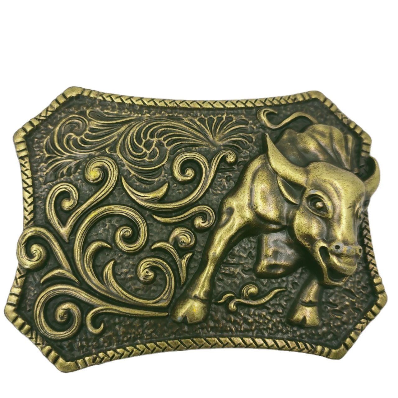 New product listing western cowboy style square shape bull head rivet back Buckle zinc alloy cow head belt buckle