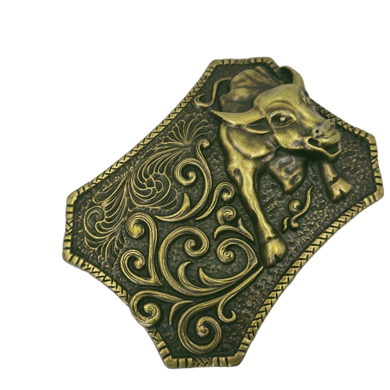 New product listing western cowboy style square shape bull head rivet back Buckle zinc alloy cow head belt buckle