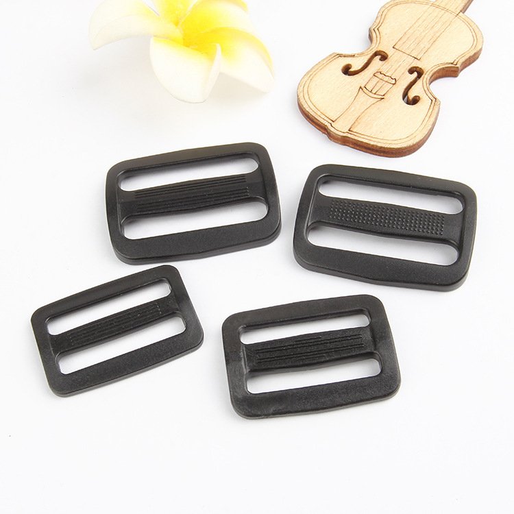 Backpack strap adjustable 3-way black webbing loop plastic ring square bag buckle