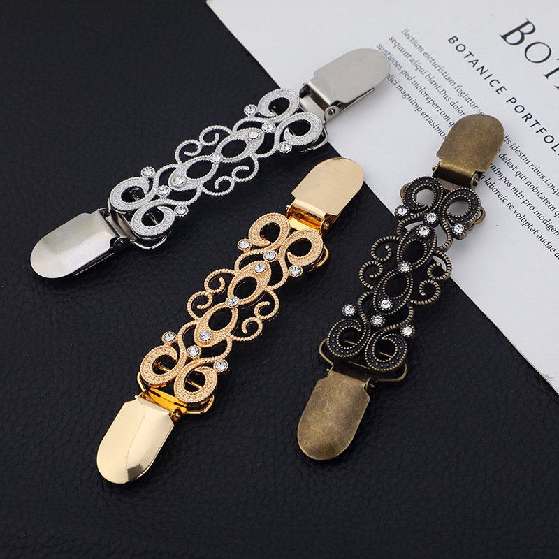 Hot Sells Vintage Dress Cinch Diamond Clips Shirt Sweater Cardigan Shawl Clips for Women Girls Brooch Clips Sliver Gold Buckles