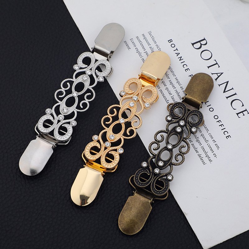 Hot Sells Vintage Dress Cinch Diamond Clips Shirt Sweater Cardigan Shawl Clips for Women Girls Brooch Clips Sliver Gold Buckles