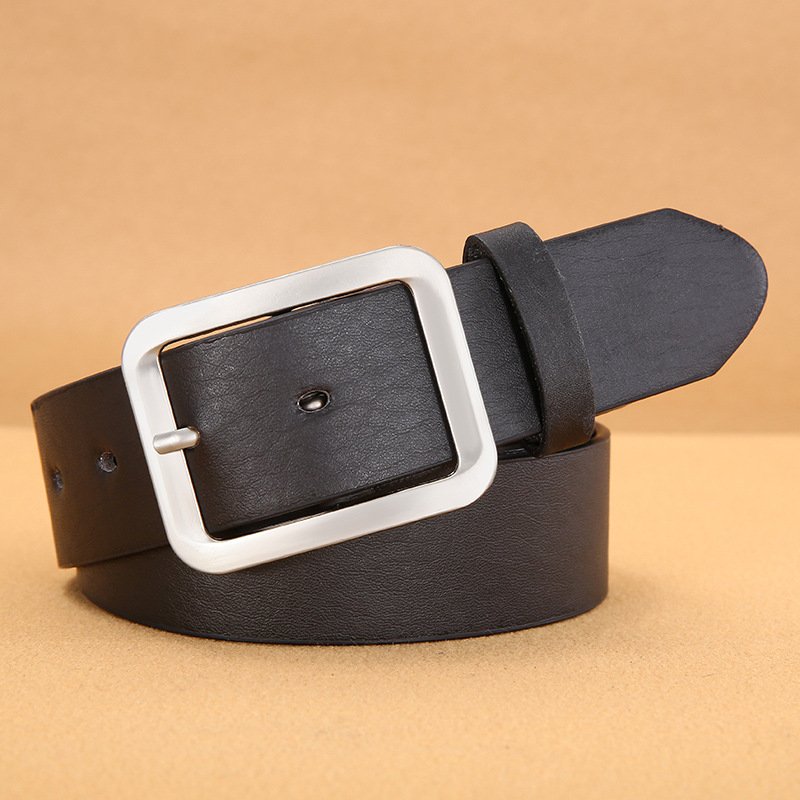 Buckles Silver Pin Belt Fashion Luxury Business Men Black Cowhide Leather Belt