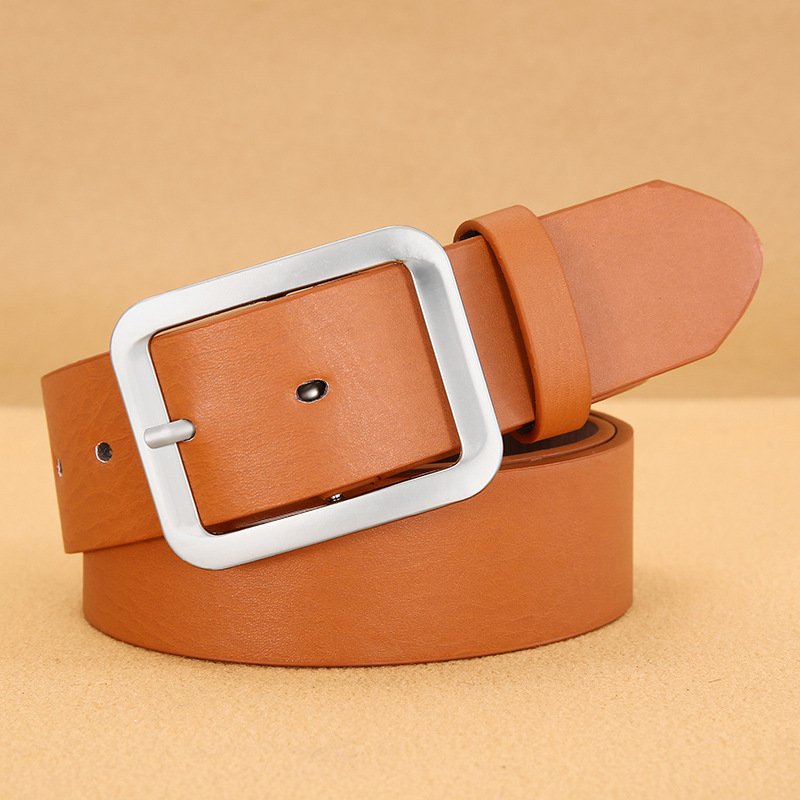 Buckles Silver Pin Belt Fashion Luxury Business Men Black Cowhide Leather Belt
