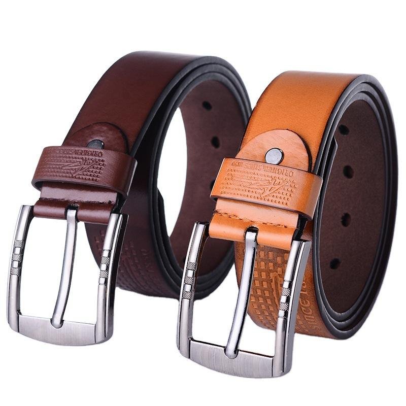 Hot Sale High Quality Men Classic Vintage Alloy Pin Buckle Luxury Strap Cow Genuine Leather Belt Wholesale