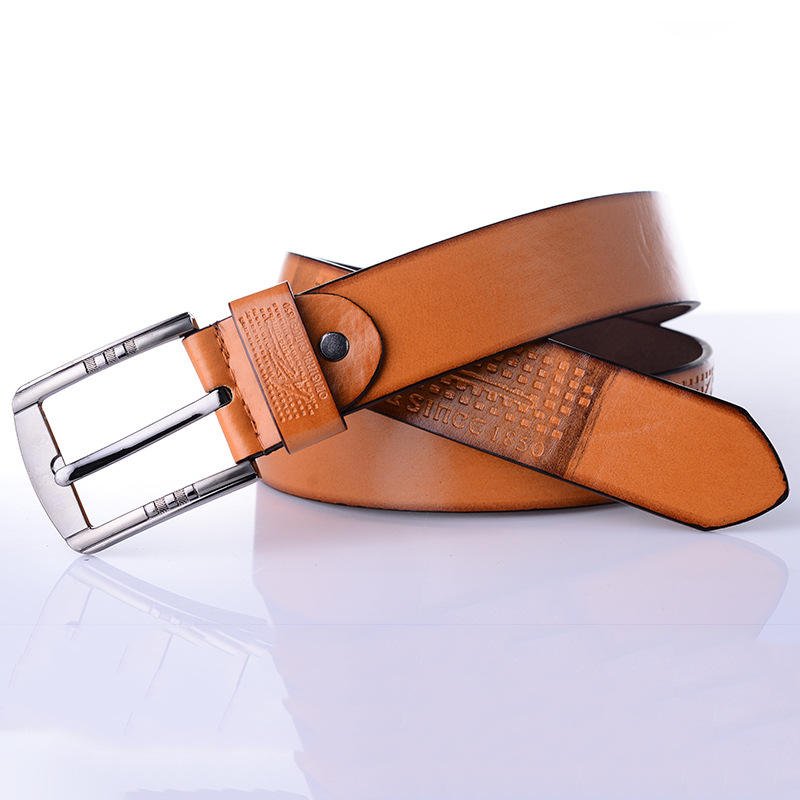 Hot Sale High Quality Men Classic Vintage Alloy Pin Buckle Luxury Strap Cow Genuine Leather Belt Wholesale
