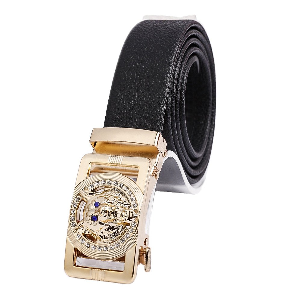 Hot sales male metal Wolf coyote Head Automatic animal Buckle PVC Belt Factory Wholesale Business Casual
