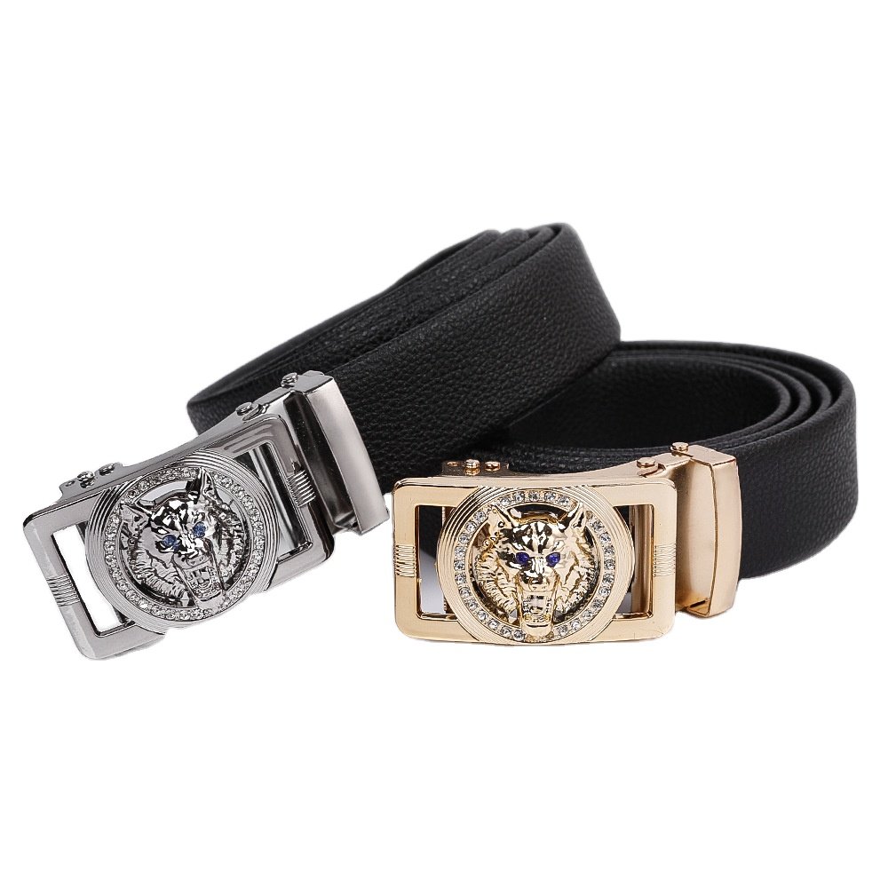 Hot sales male metal Wolf coyote Head Automatic animal Buckle PVC Belt Factory Wholesale Business Casual