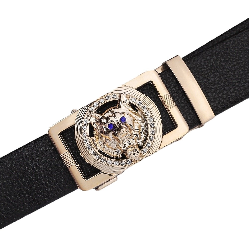 Hot sales male metal Wolf coyote Head Automatic animal Buckle PVC Belt Factory Wholesale Business Casual