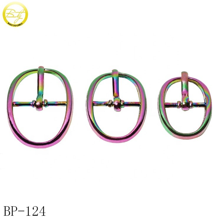 Wholesale rainbow color shoes accessory decorative metal clip roller pin buckle adjuster for mini bags