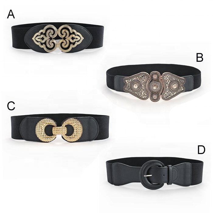 Retro Ladies Elastic Girdle Palace Carved Pair Buckle Combination Fashion Corset Elastic Belt
