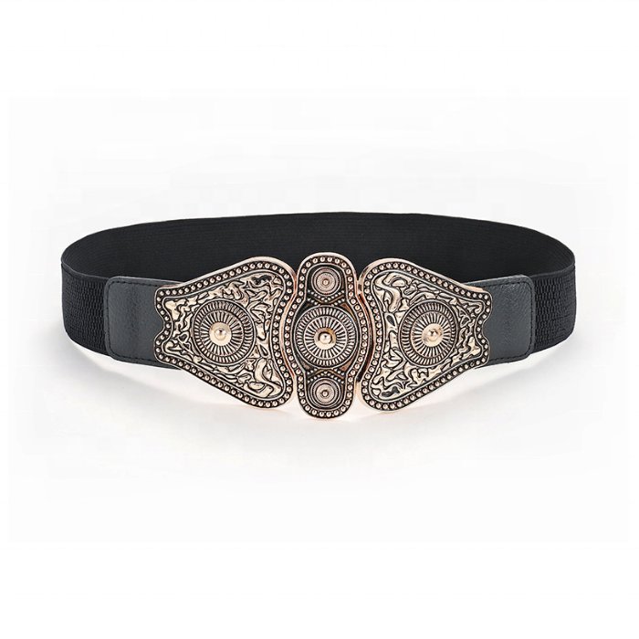 Retro Ladies Elastic Girdle Palace Carved Pair Buckle Combination Fashion Corset Elastic Belt