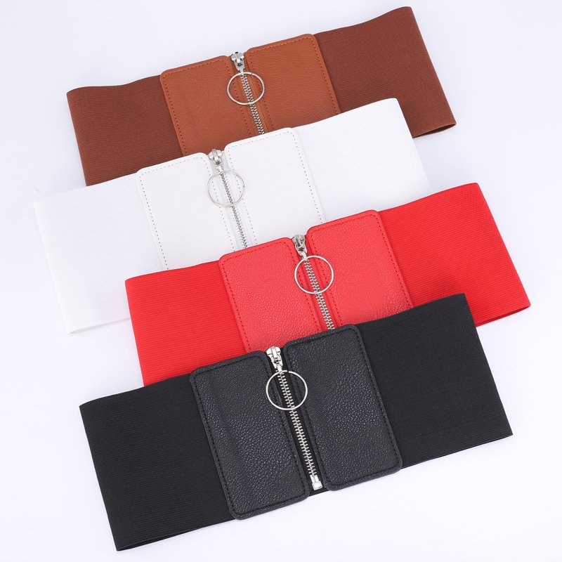 New Design Women Waistband Elastic Ladies Fashion Zipper Buckle Elastic Dress Wide Belt