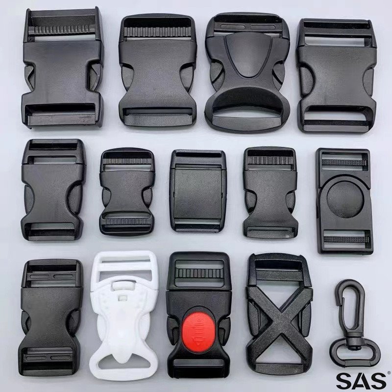 SAS Factory Wholesale High Quality Custom Engraved Logo Size Color Black Plastic Side Release Buckle