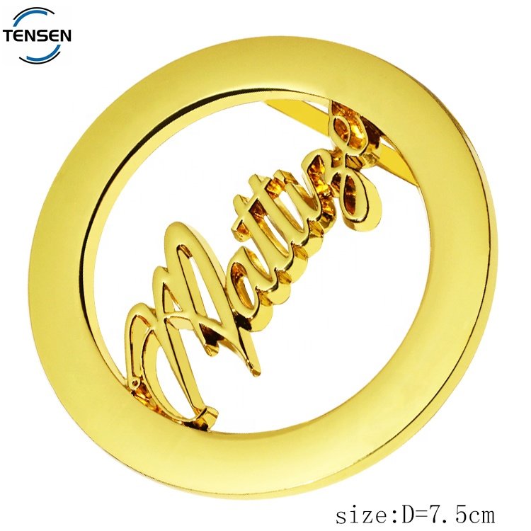 High quality leather belt plate hardware round shape embossed gold letter belt buckle for women waist