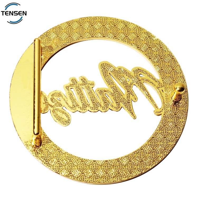 High quality leather belt plate hardware round shape embossed gold letter belt buckle for women waist