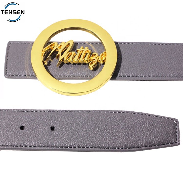 High quality leather belt plate hardware round shape embossed gold letter belt buckle for women waist