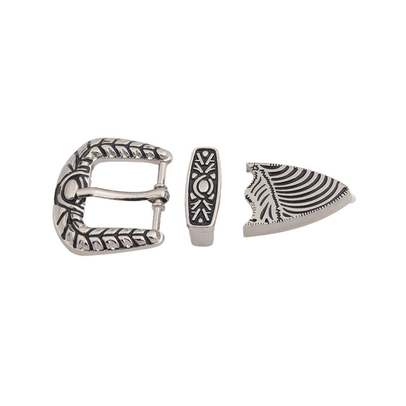 in Stock Vintage Punk Alloy Belt Buckle Three-Piece Design Pattern for Men's Garments and Bags Customized Logo Zinc Metal