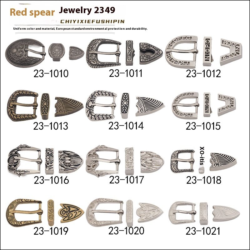 in Stock Vintage Punk Alloy Belt Buckle Three-Piece Design Pattern for Men's Garments and Bags Customized Logo Zinc Metal